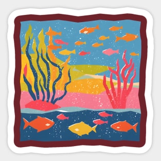 Vibrant Coral Reef - Bold Ocean Risograph Art Sticker
